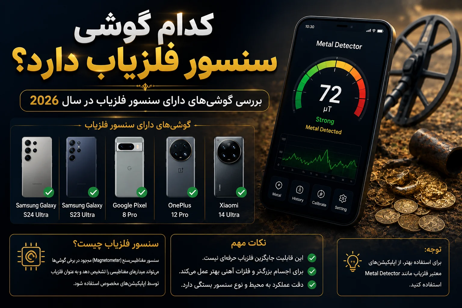 کدام گوشی سنسور فلزیاب دارد؟