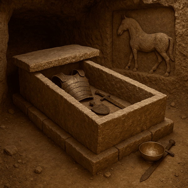 ChatGPT Image Apr 15, 2025, 03_55_49 PM تصویری از یک قبر سرداری در گنجیابی با معماری زیرزمینی و فضاهای داخلی باستانی