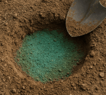 تصویری از خاک سبز در دفینه یابی به عنوان نشانهای از وجود گنج یا اشیای فلزی باستانی