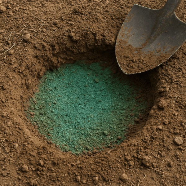 خاک سبز در دفینه یابی – نشانه وجود فلزات و گنج باستانی تصویری از خاک سبز در دفینه یابی به عنوان نشانهای از وجود گنج یا اشیای فلزی باستانی